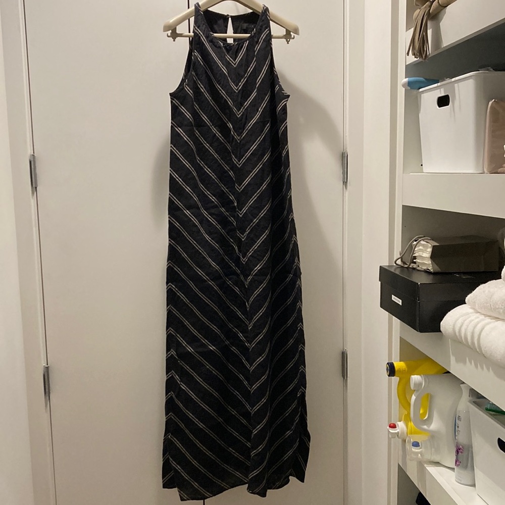Black linen halter, neck, dress, cotton lining
